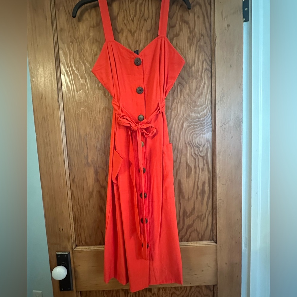 Red-Orange Wood Button Dress
